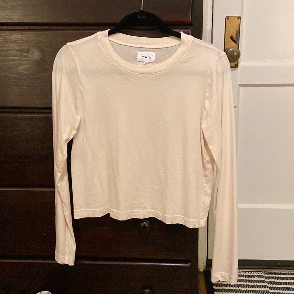 NWOT MATE The Label Organic Cotton Ling Sleeve Crop Tee - Bone